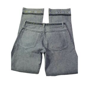 Vasco Jeans 9/10 Womens Printed Hems 100% Cotton Gray High Rise Straight Leg